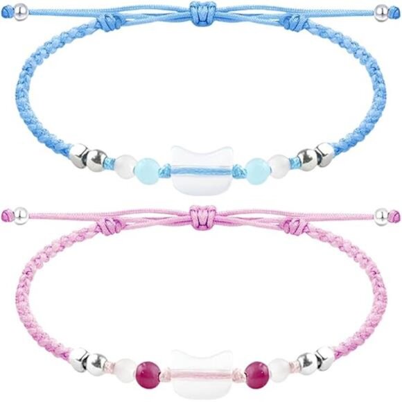 2Pcs Cute Cat Bracelet Set Resin Moonstone Friendship Bracelets for Women - Picture 8 of 8